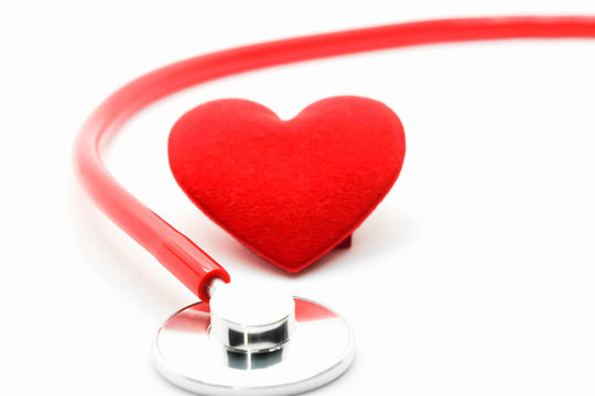 Red Medical stethoscope isolated on white background,health care concept