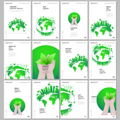 Fototapeta premium A4 brochure layout of covers design templates for flyer leaflet, A4 format brochure design, magazine cover, book design. Green city concept. Green sustainable energy, sustainable development concept.