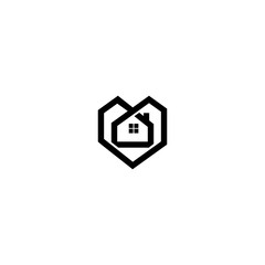 House with heart shape, love home care symbol, vector illustration isolated on white background in trendy linear line style