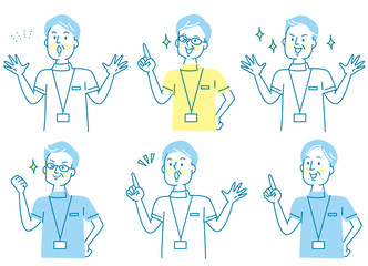 喜ぶシニア男性　白衣　セット