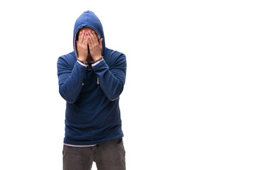 Young male bandit isolated on white