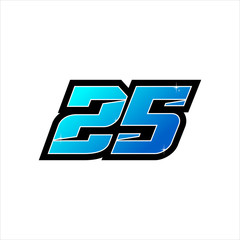 Vector Racing number 25, start racing number, sport race number with blue color isolated on white background