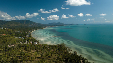 Nathon tropical beach and shallow waters from drone 3- Koh Samui Island Thailand