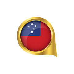 Flag of Western Samoa, location map pin, pointer flag Western Samoa, button gold, Icon country . Vector Illustration EPS10.