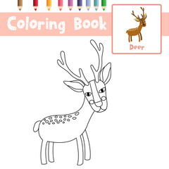 Coloring page Deer animal cartoon character vector illustration