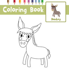 Coloring page Donkey animal cartoon character vector illustration
