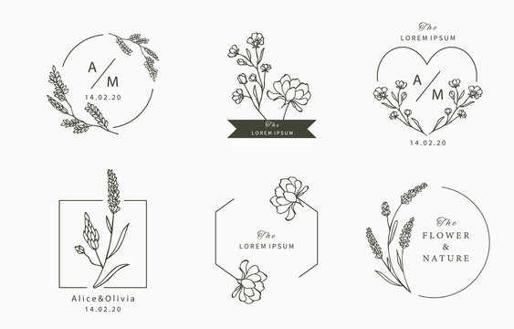Black flower logo collection with leaves,geometric.Vector illustration for icon,logo,sticker,printable and tattoo