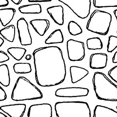 Stones handdrawn seamless black and white pattern. Vector illustration.