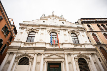 Fototapeta na wymiar The Ateneo Veneto di Scienze, Lettere ed Arti. Facade of Building in Venice.