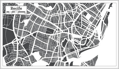 Recife Brazil City Map in Retro Style. Outline Map.