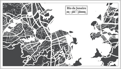 Rio de Janeiro Brazil City Map in Retro Style. Outline Map.