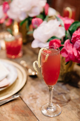 A glass of champagne on a wedding table