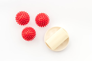 Coronavirus and soap on white background top-down