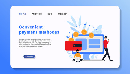 convenient payment methodes landing page template flat design vector illustration