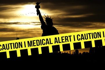 Ein Absperrband warnt vor Coronavirus in New York