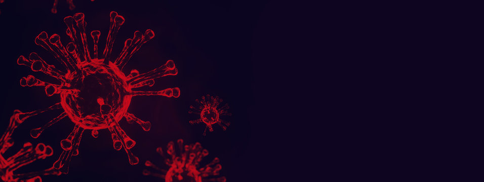 Image of Flu COVID-19 virus cell under the microscope on the blood.Coronavirus Covid-19 outbreak influenza background.Pandemic medical health risk concept with disease cell as a 3D render.isolated.