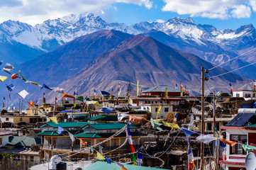 Fototapeta na wymiar Beautiful calm little village Nako with the backdrop of mighty Himalaya, Lahaul Spiti region Himachal Pradesh India