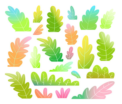 Kids leaves or trees colorful and vibrant clip art collection. Hand drawn watercolor style decorative florals isolated.