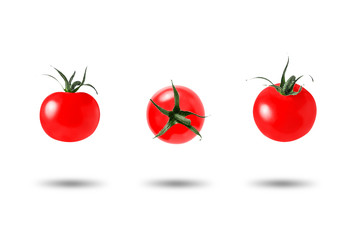 Red cherry tomatoes on white background with shadow.