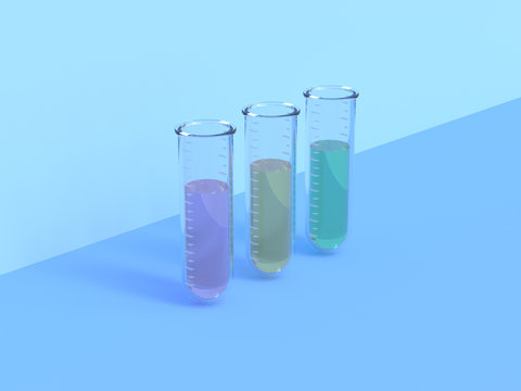 transparent tube glass test tube lab blue background 3d render