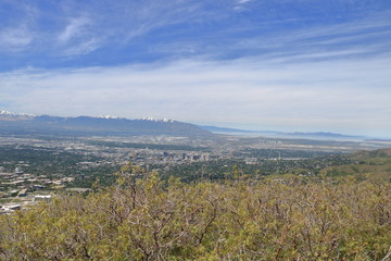 Salt Lake Valley and Oqquirh Mountains from summit of Mt Van Cott, Utah, USA