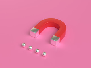 pink background 3d rendering red magnet