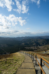 Fototapeta na wymiar 階段のある山の上の景色 縦