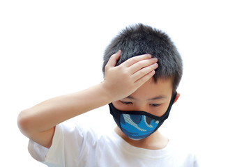 Asian boys with mask protection, COVID-19 or Virus protection concept 
