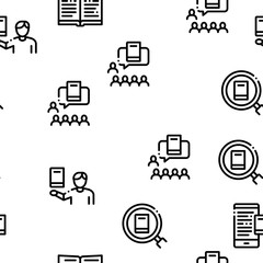 Reading Library Book Seamless Pattern Vector Thin Line. Illustrations