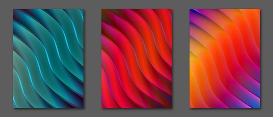 Set of simple abstract colorful covers with curved layers shapes. Templates for card, brochure, flyer, poster, leaflet. Vector eps10, A4 size.