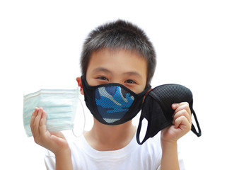 Asian boys with mask protection, COVID-19 or Virus protection concept 