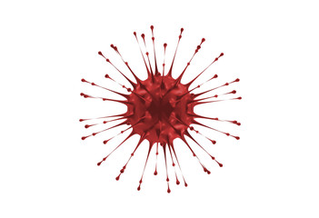 Symbol red virus isolated on white background, coronavirus or COVID-19, pandemic risk, 3D rendering.