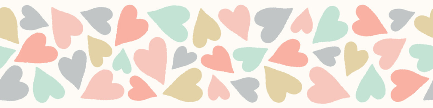 Heart pattern banner. Cute vector border design in pastel colours .
