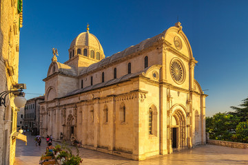 The Cathedral of St. James at sunset, a triple-nave basilica in Sibenik, Croatia, Europe.