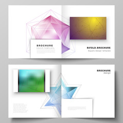 Fototapeta premium Vector layout of two covers templates for square design bifold brochure, magazine, flyer, booklet. 3d polygonal geometric modern design abstract background. Science or technology vector illustration.