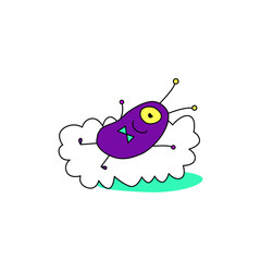 Cute funny alien. Design element, icon on the theme of UFO, space. Doodles vector illustration
