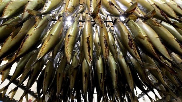 fish hang smoked factory rack row prepared