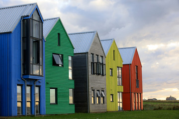 John O'Groats (Scotland), UK - August 04, 2018: Colorful houses at John O'Groats, Caithness, Scotland, Highlands, United Kingdom