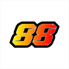 Vector racing number 88, start racing number, sport race number isolated on white background