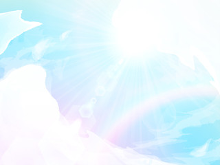 虹色の空と太陽と虹の背景イラスト