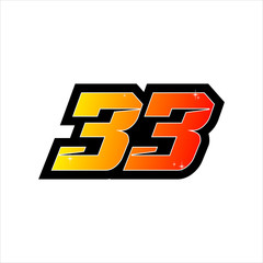 Vector racing number 33, start racing number, sport race number isolated on white background