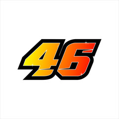 Vector racing number 46, start racing number, sport race number isolated on white background