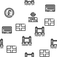 England United Kingdom Seamless Pattern Vector Thin Line. Illustrations