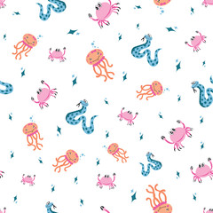Vector cute kawaii animal seamless pattern background on white surface