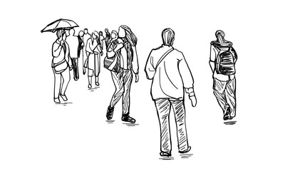 Sketch hand drawn people walking, outline vector eps10.