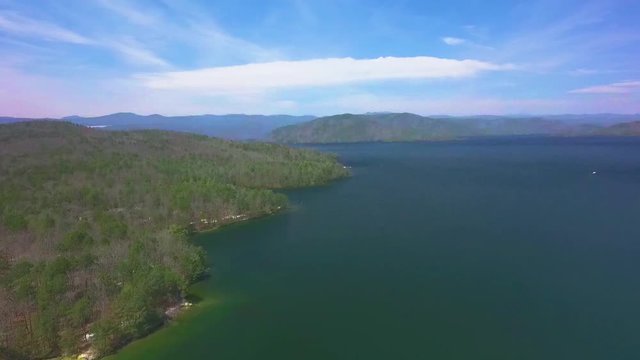 unspoiled nature on Lake Jocassee coast, South Carolina, United States, aerial