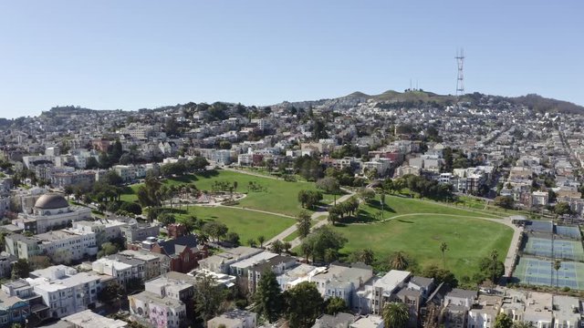 Drone Shot of Dolores Park and the surrounding area in San Francisco, California