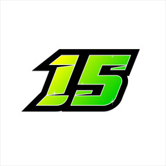 Vector Racing number 15, start racing number, sport race number with halftone dots style isolated on white background