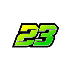 Vector Racing number 23, start racing number, sport race number with halftone dots style isolated on white background