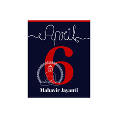 Calendar sheet, vector illustration on the theme of Mahavir Jayanti. April 6. Decorated with a handwritten inscription - APRIL.